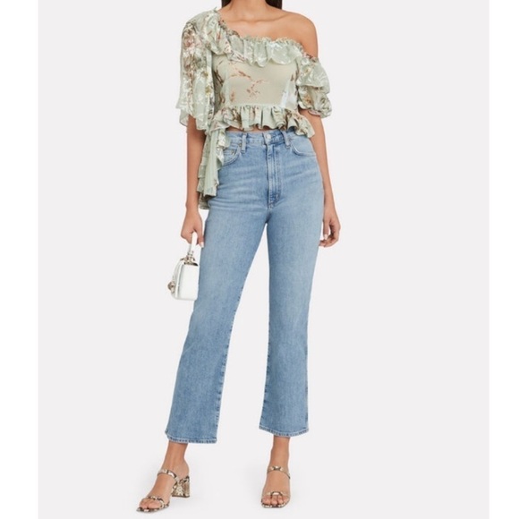 AGOLDE Pinch Waist Straight Jeans High Rise Cut Off Raw Hem Light Divide Wash 24 - Picture 4 of 16